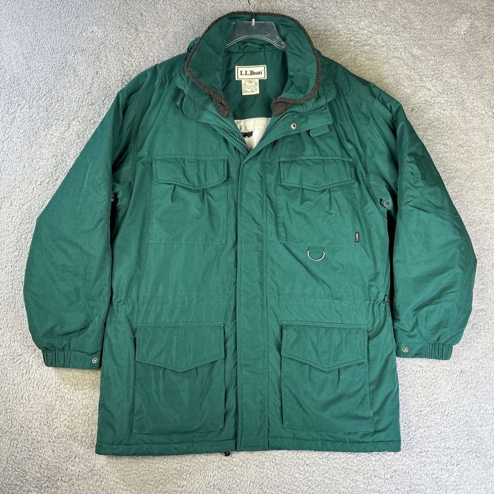 Vintage LL Bean Parka Mens Large Green Packable Hood‎ Cargo Mountain Ski Jacket